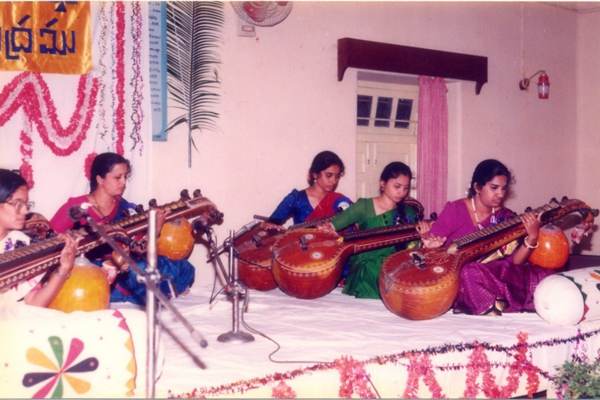 Swara Sudha veena students on stage, 1996